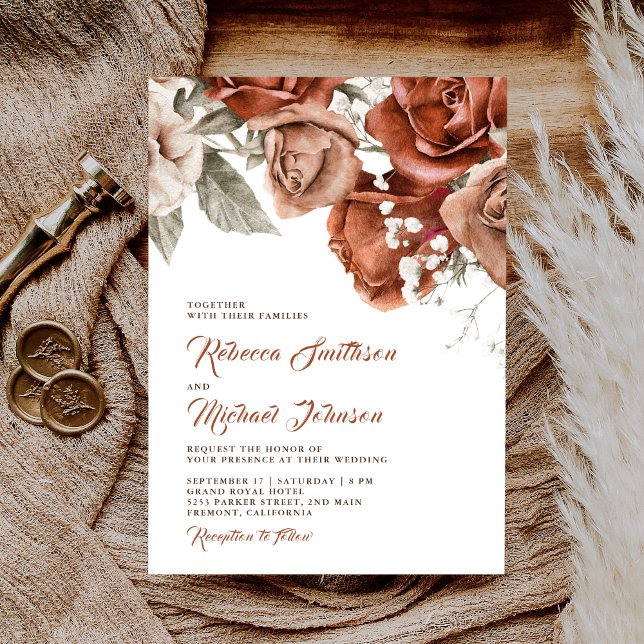 Burnt Orange Rose Terracotta Floral Wedding Einladung (Von Creator hochgeladen)