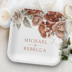 Burnt Orange Rose Terracotta Floral Wedding Pappteller