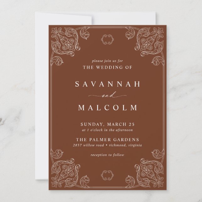 Burnt Orange Rust | Elegante Vintage Hochzeit im H Einladung (Vorderseite)