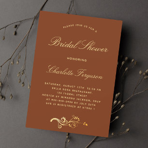 Burnt orange rust gold script luxury bridal shower einladung