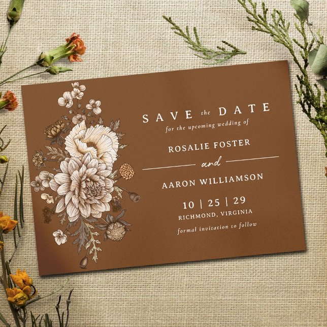 Burnt Orange Rust | Moody Fall Boho Wedding Save The Date (Von Creator hochgeladen)