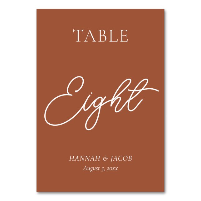 Burnt Orange Rust Wedding Aight Tischnummer (Vorderseite)
