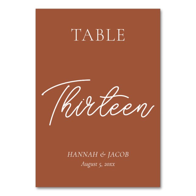 Burnt Orange Rust Wedding Dreizehn Tischnummer (Vorderseite)