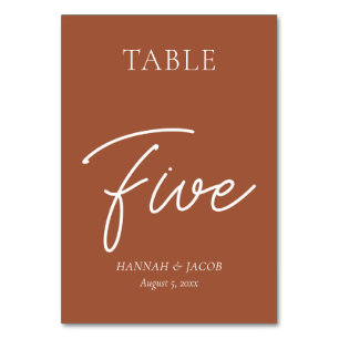 Burnt Orange Rust Wedding Five Tischnummer