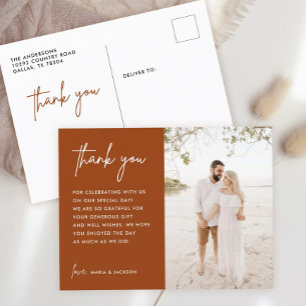 Burnt Orange Rust Wedding Foto Danke Postcard Postkarte