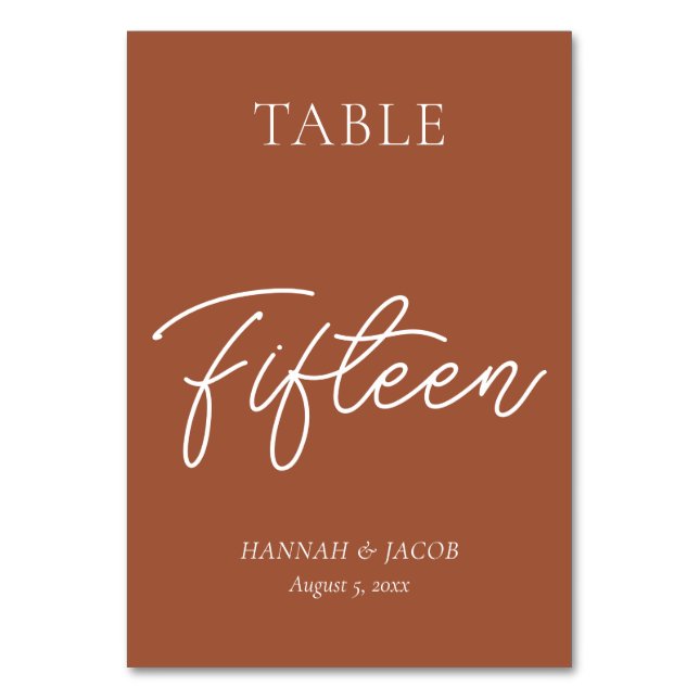 Burnt Orange Rust Wedding fünfzehn Tischnummer (Vorderseite)