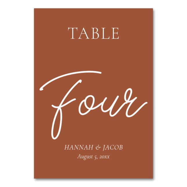 Burnt Orange Rust Wedding Vier Tischnummer (Vorderseite)