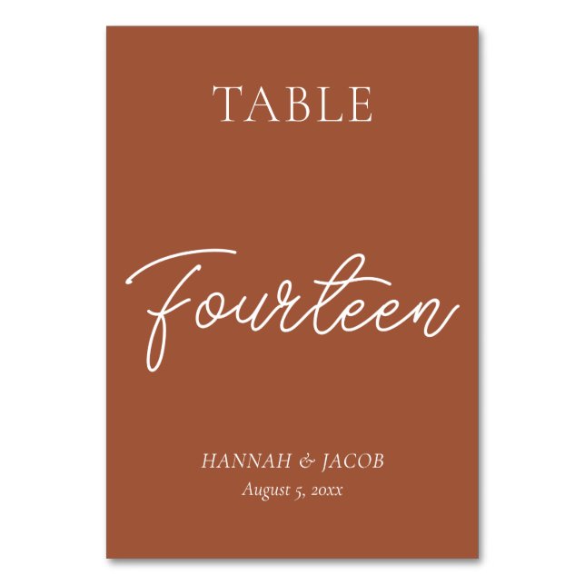 Burnt Orange Rust Wedding Vierzehn Tischnummer (Vorderseite)