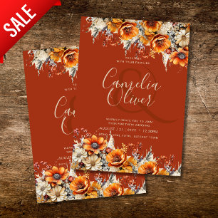 Burnt Orange Rustic Fall Floral Winter Boho Script Einladung