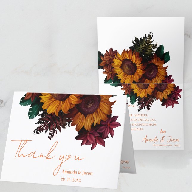 Burnt Orange Rustic Floral Wedding Danke Karte (Burnt Orange Rustic Floral Wedding Thank You Card)