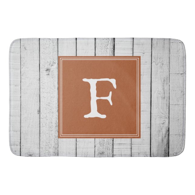 Burnt Orange Rustic Monogram Bath Mat Badematte (Vorderseite)