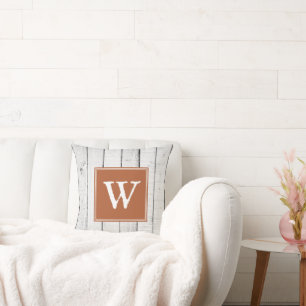 Burnt Orange Rustic Monogram Kissen