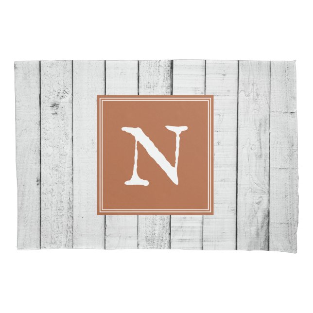 Burnt Orange Rustic Monogram Pillowcase Kissenbezug (Vorderseite)