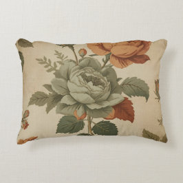 Burnt Orange Sage Green Vintag Floral Print Dekokissen