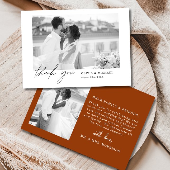 Burnt Orange Script Foto Hochzeit Danke Karte (Von Creator hochgeladen)