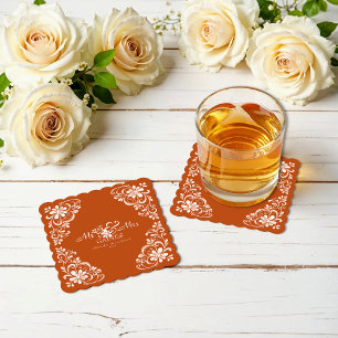 Burnt Orange Shabby Chic Mr. & Mrs. Wedding Unters Untersetzer