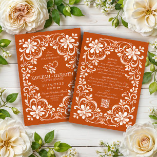 Burnt Orange Shabby Chic QR Hochzeit Einladung