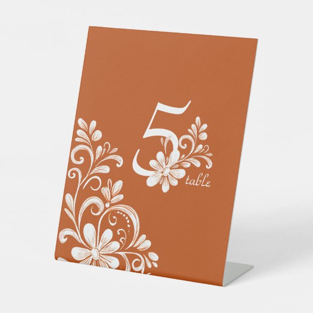 Burnt Orange Shabby Chic Wedding Table Sign Sockelschild (Vorderseite)