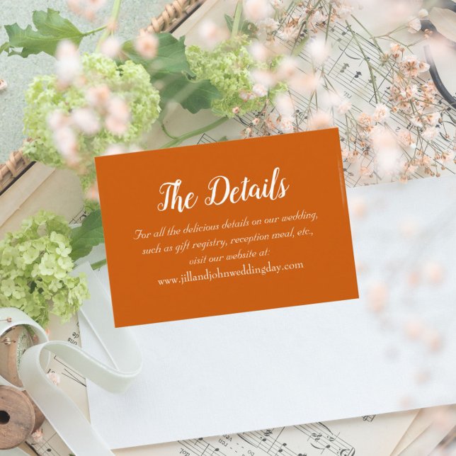 Burnt Orange Simple Style Wedding Details Begleitkarte (In Situ Wedding)