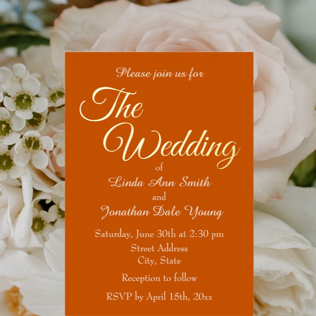 Burnt Orange Simple Style Wedding Folieneinladung (In Situ Wedding)