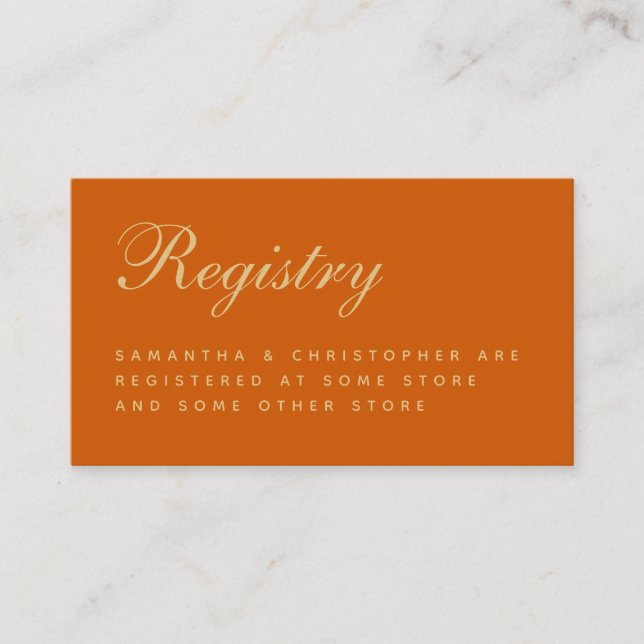 Burnt Orange Simple Wedding Registry Enclosure Begleitkarte (Vorderseite)