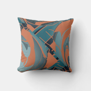 Burnt Orange Slate Seafoam Swire Lush Leaf Motif Kissen