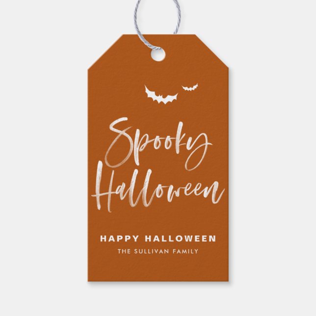 Burnt Orange Spooky Halloween Brush Calligraphy Geschenkanhänger (Vorderseite)