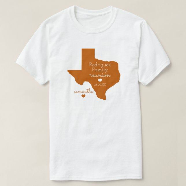 Burnt Orange Staat von Texas Family Wiedersehen T-Shirt (Design vorne)