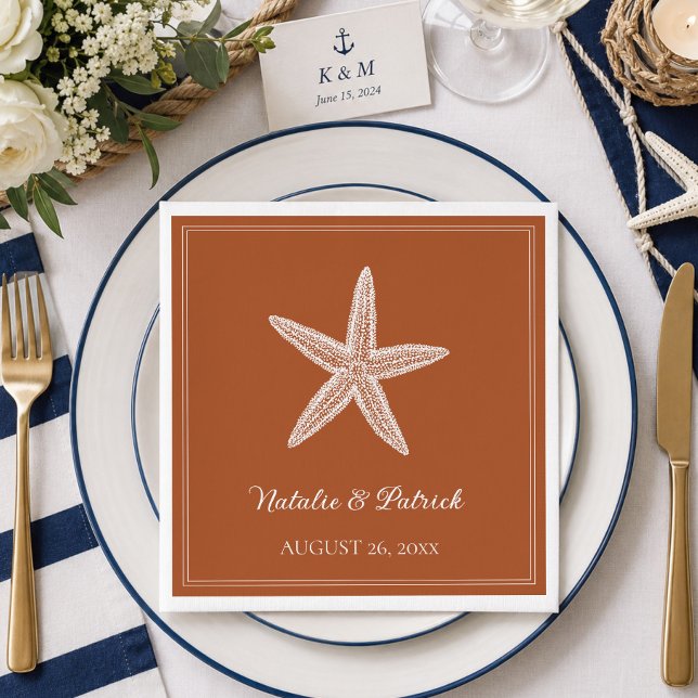 Burnt Orange Starfish Hochzeit Serviette (Burnt Orange Starfish Wedding Napkins)