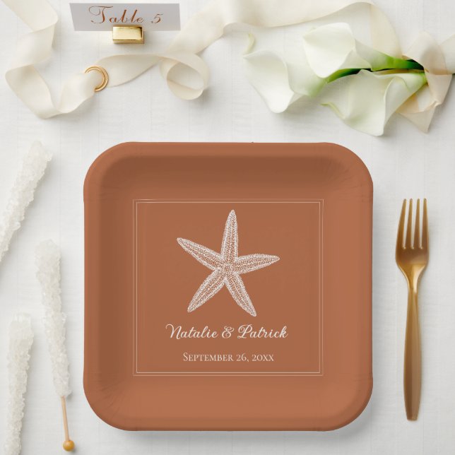 Burnt Orange Starfish Hochzeitspapier-Teller Pappteller (Hochzeit)