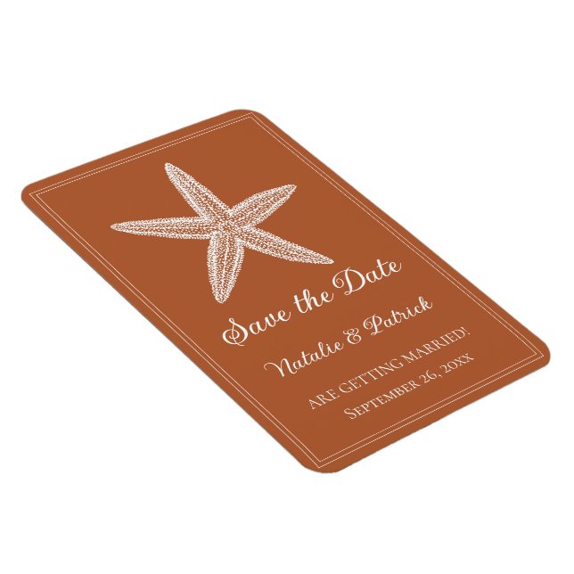 Burnt Orange Starfish Save the Date Magnet (Rechte Seite)