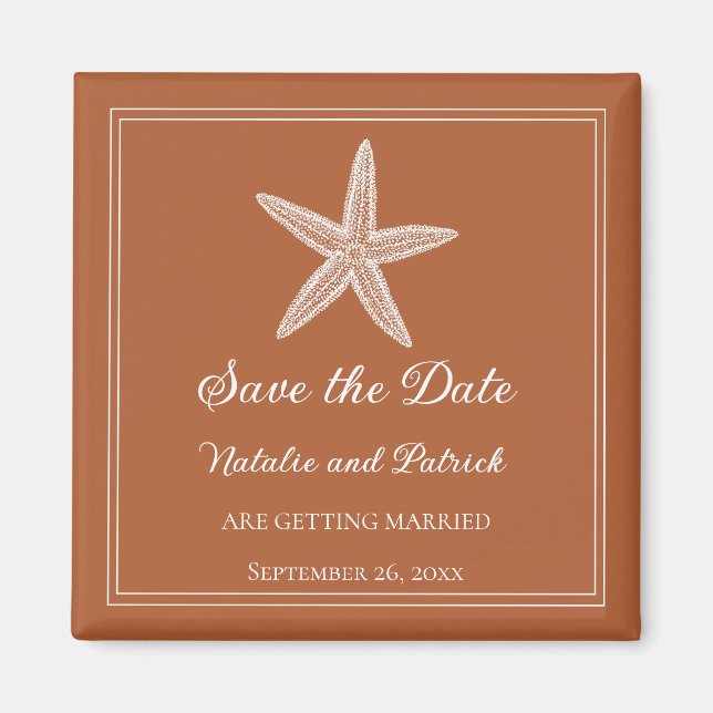 Burnt Orange Starfish Save the Date Magnet (Vorne)