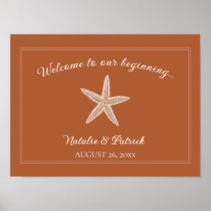 Burnt Orange Starfish Wedding Welcome Poster