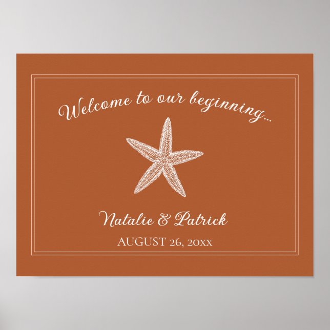 Burnt Orange Starfish Wedding Welcome Poster (Vorne)