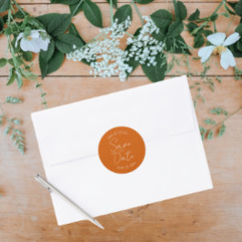 Burnt Orange Stilisierte Hochzeit Speichern Sie da Runder Aufkleber