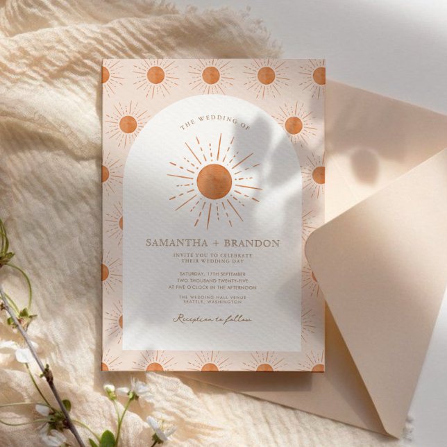 Burnt Orange Sun Celestial Boho Wedding Qr Code Einladung (Von Creator hochgeladen)