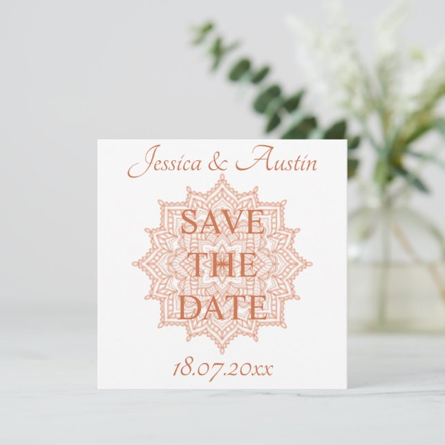 Burnt Orange Sunrise Mandala Sommer Fall Save The Date (Stehend Vorderseite)