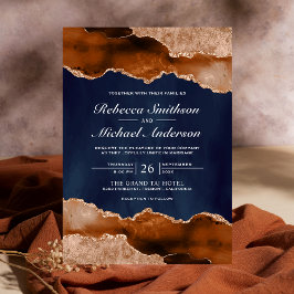 Burnt Orange Terracotta Agate Marble Navy Hochzeit Einladung