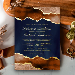 Burnt Orange Terracotta Agate Navy Hochzeit Gold Folieneinladung