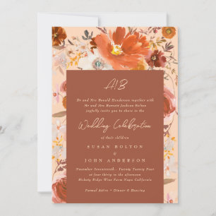 Burnt Orange Terracotta Creme Monogram Floral Einladung