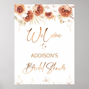Burnt Orange Terracotta Floral Brautparty Zeichen Poster