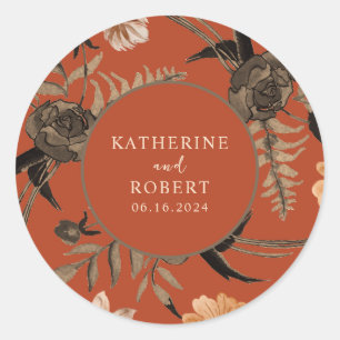 Burnt orange terracotta floral Hochzeit im Herbst Runder Aufkleber