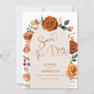 ?Burnt Orange Terracotta Floral Rust Save the Date Einladung