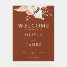 Burnt Orange Terracotta Floral Wedding Willkommen Acrylschild
