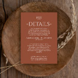 Burnt Orange Terracotta Monogram Wedding Details Begleitkarte<br><div class="desc">Einfache und stilvolle Informationen für Hochzeitsgäste. Mit gebranntem orangefarbenem oder dunkelbraunem Hintergrund und weißem Textlayout. Alle Informationen sind als Website,  Transport,  Unterkunft anpassbar. Genießen Sie es zusammen mit anderen Produkten aus dieser edlen,  handgefertigten Suite.</div>