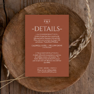 Burnt Orange Terracotta Monogram Wedding Details Begleitkarte