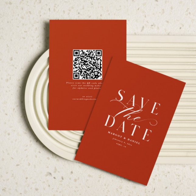 Burnt Orange Terracotta Save the Date QR Code (Von Creator hochgeladen)