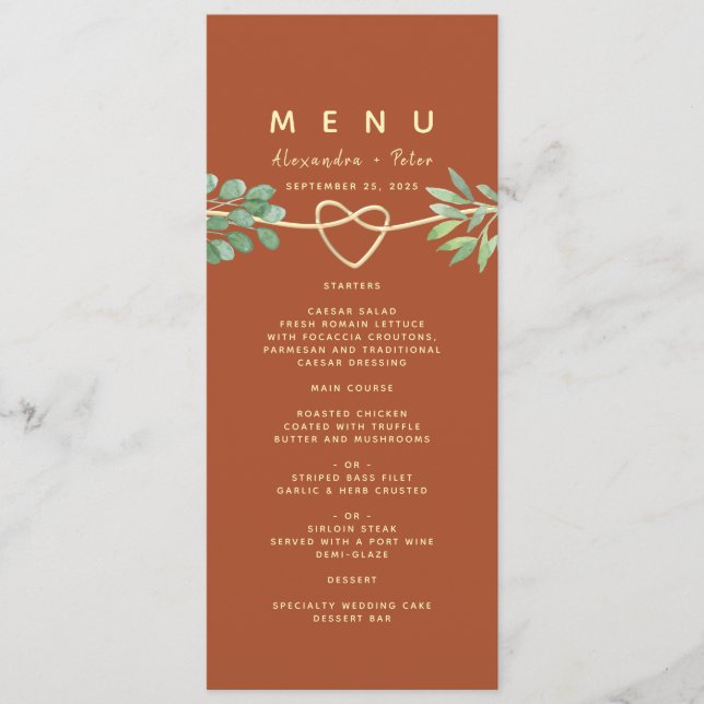 Burnt Orange Terracotta Wedding Menu Menükarte (Vorderseite)
