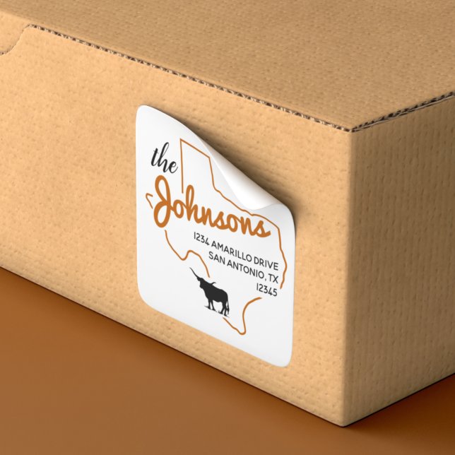Burnt Orange Texas Longhorn Familienadressen-Label Quadratischer Aufkleber (Von Creator hochgeladen)