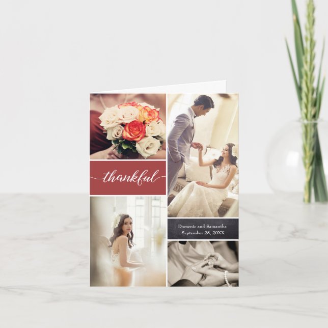 Burnt Orange Thankful Script Custom Foto Hochzeit Dankeskarte (Vorderseite)